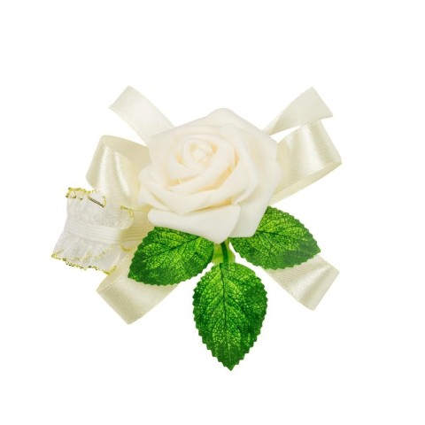 ROSA CON FIOCCO A BRACCIALE PANNA